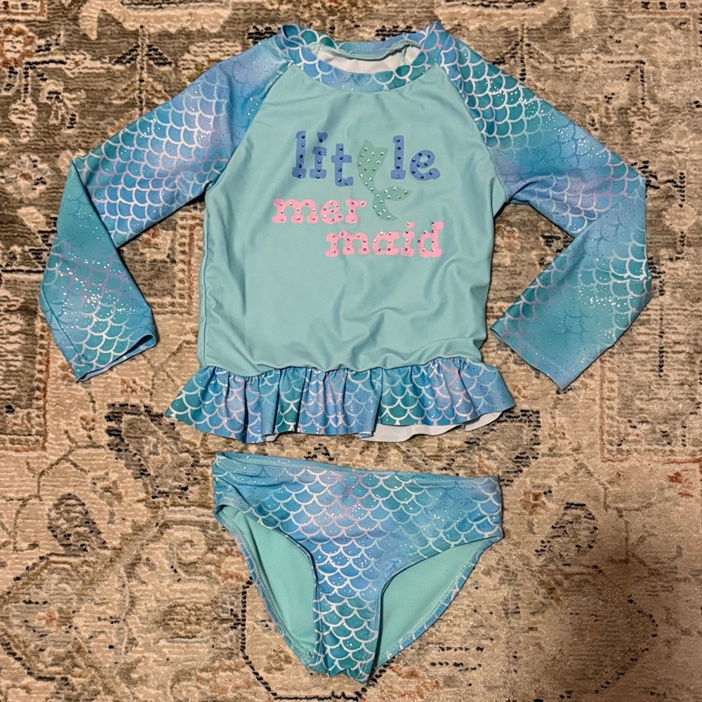 Little Mermaid Kids Swim Set - Blue Size 6 Pre-owned Long Sleeve Top